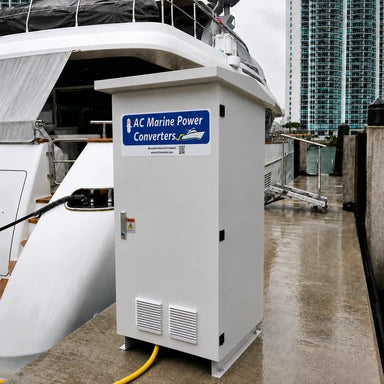 Marine Frequency and Voltage Converter 6KW to 25KW with Remote Monitoring System, Input any between 190 and 500VAC, 50 or 60Hz, Output 220-230VAC 50Hz or Single phase 120/240VAC 60Hz MOD 501XX